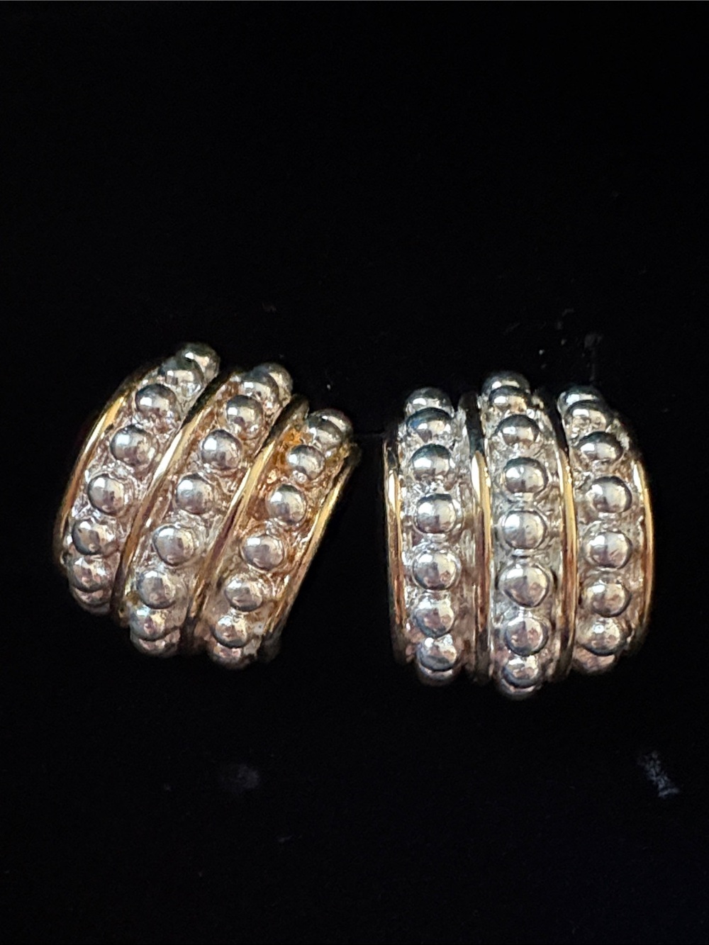 Vintage Clip -on Chunky Gold-Tone Beaded Hoop Earrings - Women Jewelry